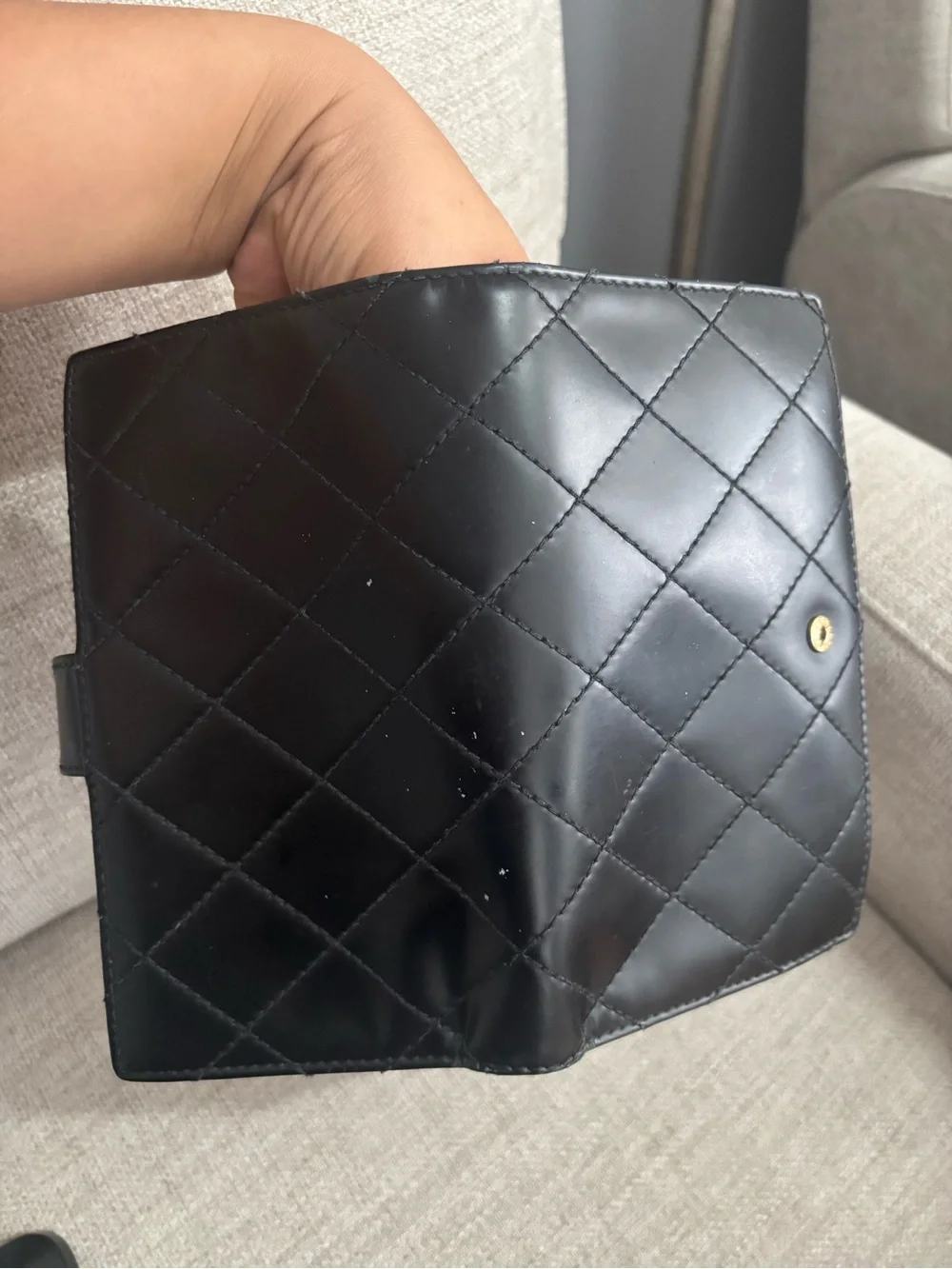 CHANEL Black Quilted Leather Wallet with Gold CC Snap